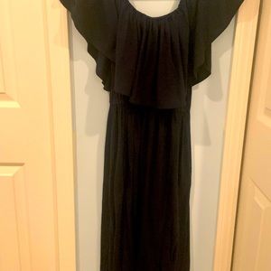 Navy. Off shoulder. Side slits.